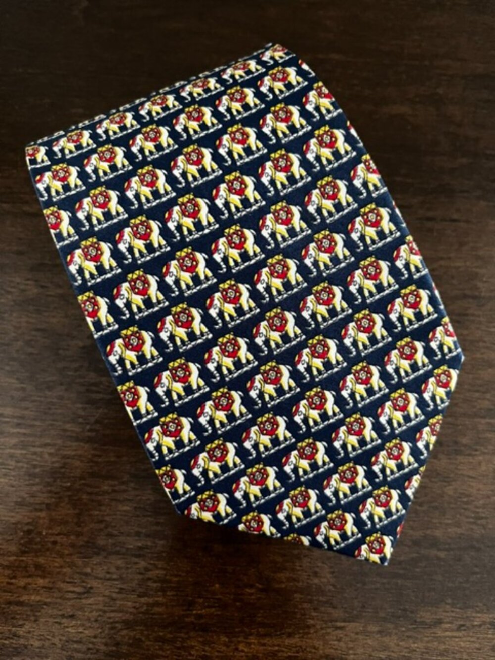 Silk Tie Elephant Novelty Print Navy Blue India